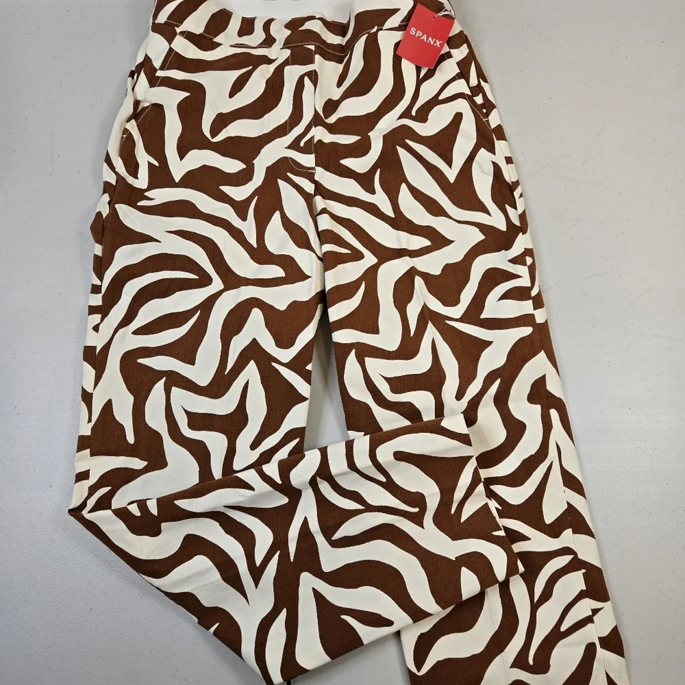NWT SPANX Zebra Print Ankle Pants Brown White Small